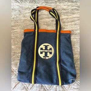 Tory Burch Blue and Orange Canvas Tote